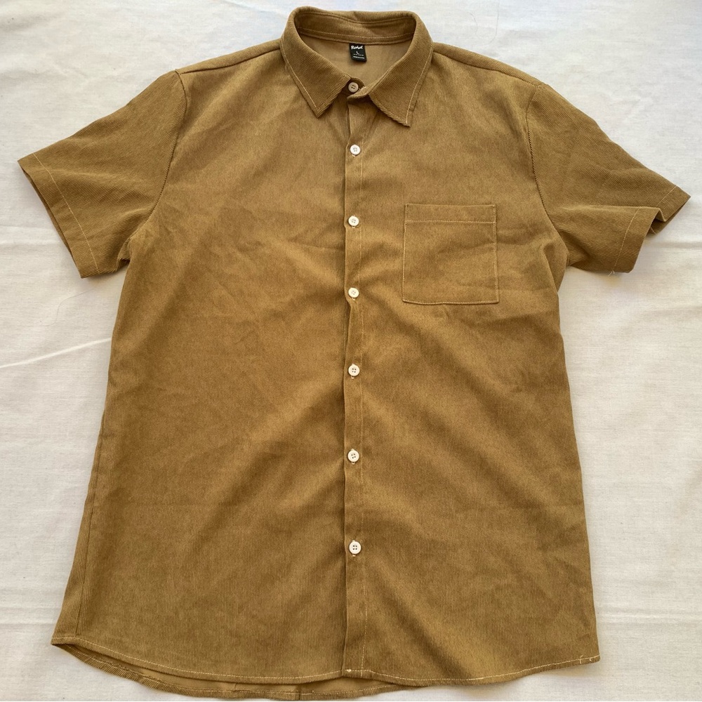 Romwe Brown Corduroy Short Sleeve Button up top